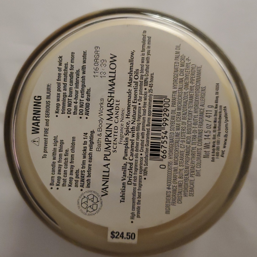 White Barn BBW Vanilla Pumpkin Marshmallow candle 14.5oz - Picture 4 of 7